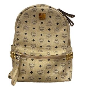 MCM Beige Backpack with Gold Accents